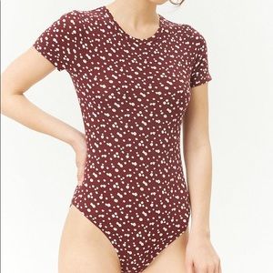 Maroon Ditsy Floral Bodysuit | Small